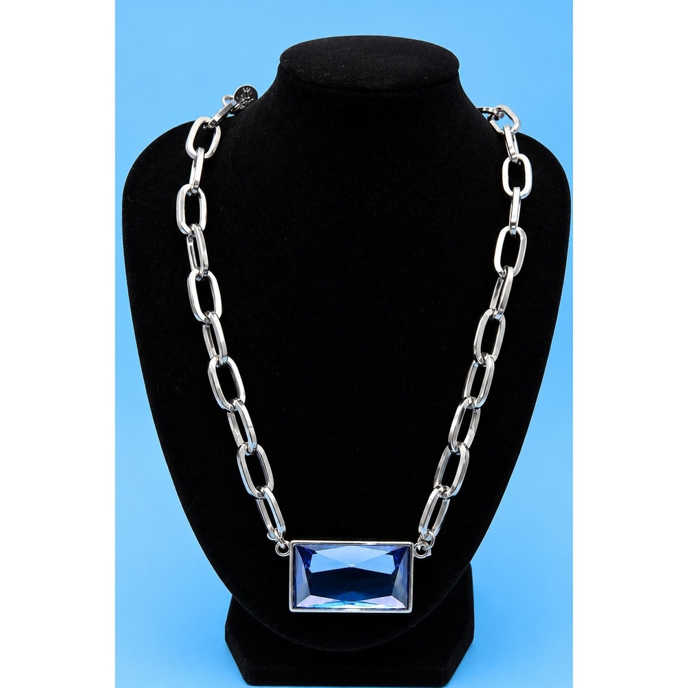 Lia Sophia "Prisma" Blue Crystal Gunmetal Gray Chain -464